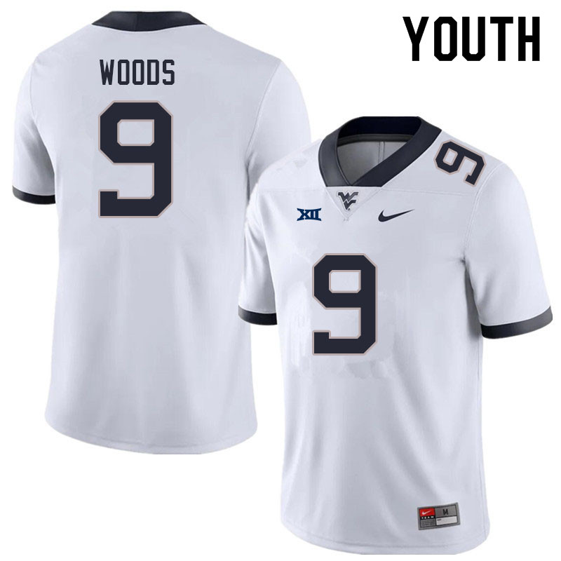 NCAA Youth Charles Woods West Virginia Mountaineers White #9 Nike Stitched Football College Authentic Jersey WX23R73OG